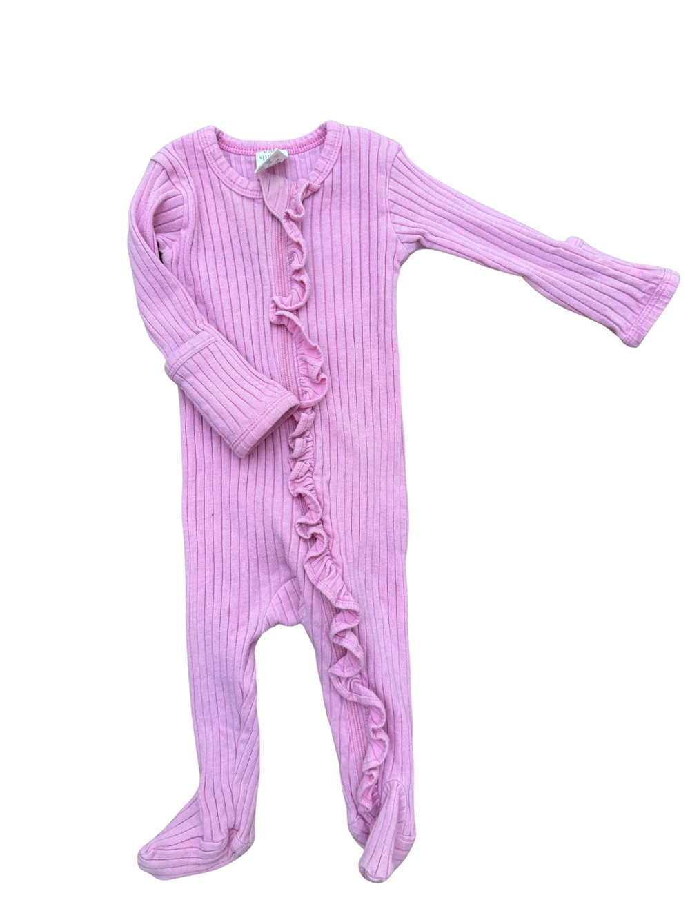 Kate Quinn Pink Ruffle Ribbed One-Piece Footed Romper